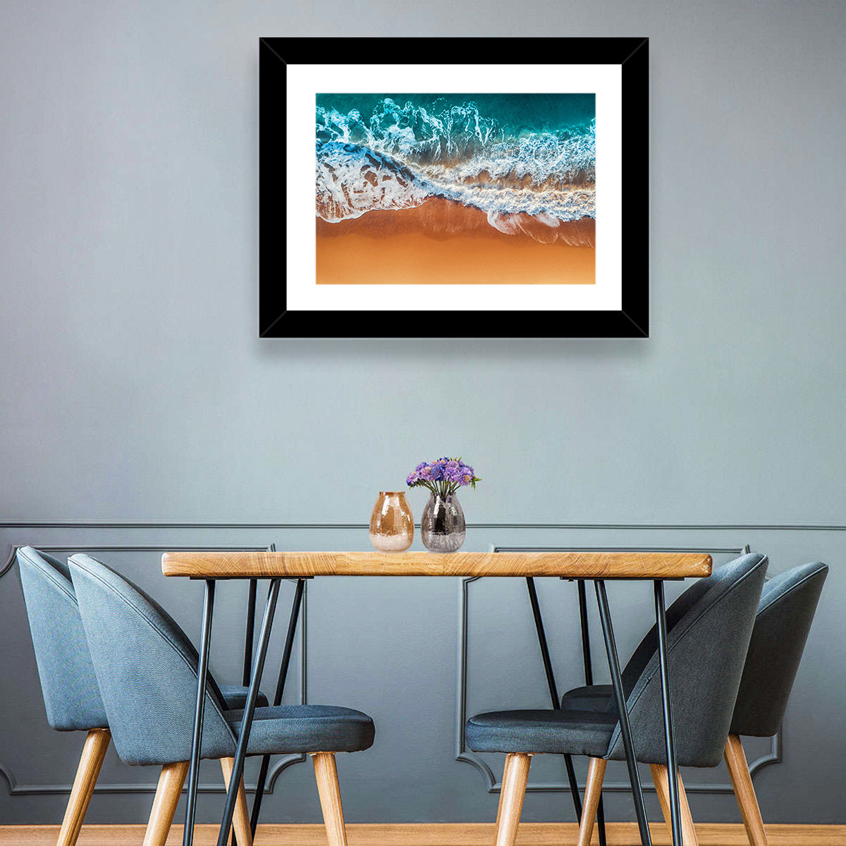 Sandy Beach Sea Waves Wall Art