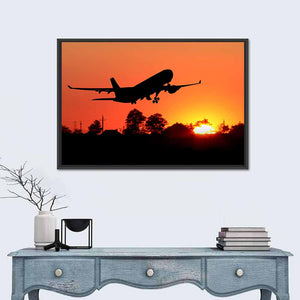 Airplane Taking Off at Sunset Wall Art