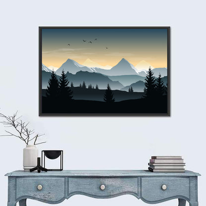 Misty Hills Sunset Silhouette Wall Art