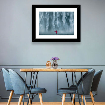 Skogafoss Waterfall with Figure in Pink Wall Art