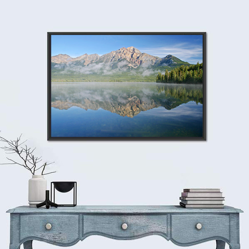 Pyramid Mountain Reflection Wall Art in a room, landscape
