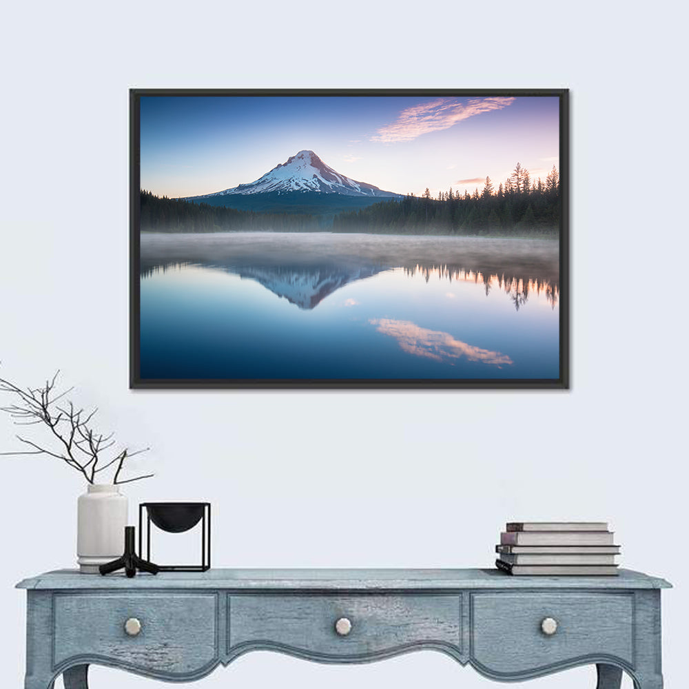 Mount Hood Reflection at Trillium Lake Wall Art in a room, landscape