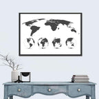 Stylized World Map and Globe Icons Wall Art