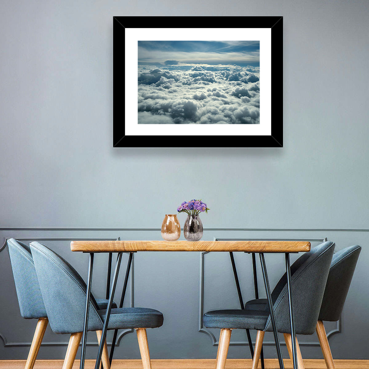 Aerial View Above Clouds Wall Art in a room, landscape