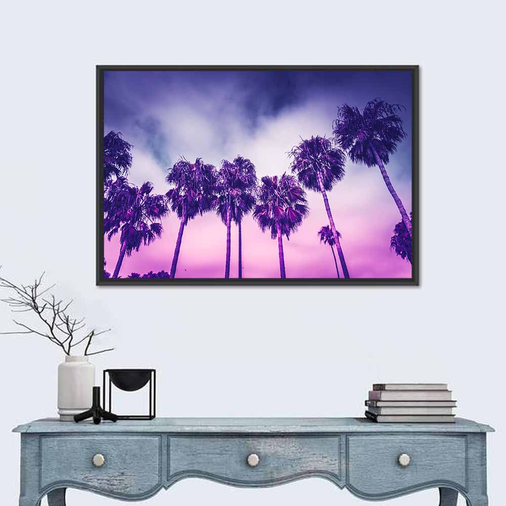 Venice Beach Palm Silhouettes Wall Art in a room, landscape