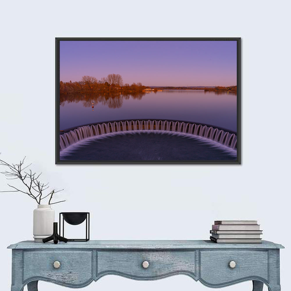 Circular Weir at Dusk Wall Art in a room, landscape