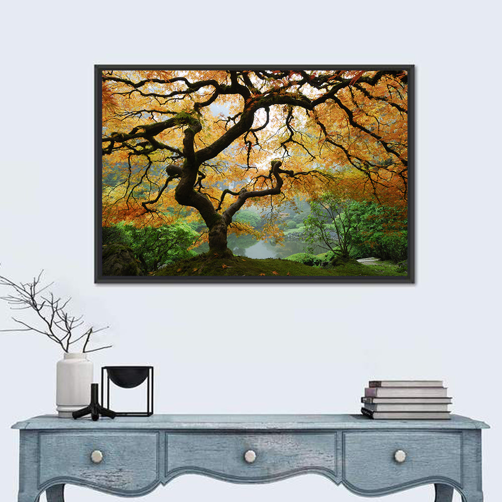 Japanese Autumn Maple Wall Art in a room, landscape