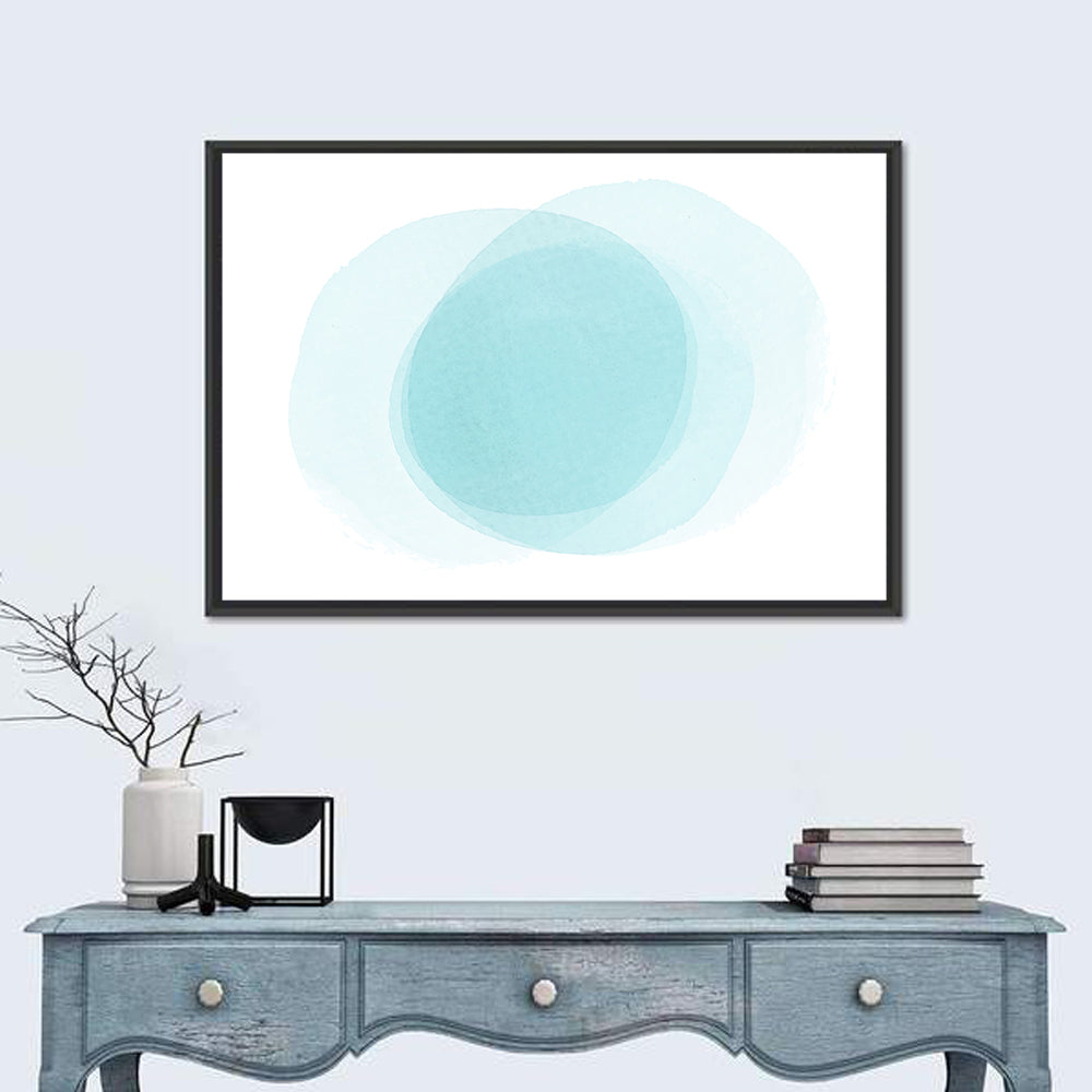 Translucent Blue Circles Wall Art in a room, landscape
