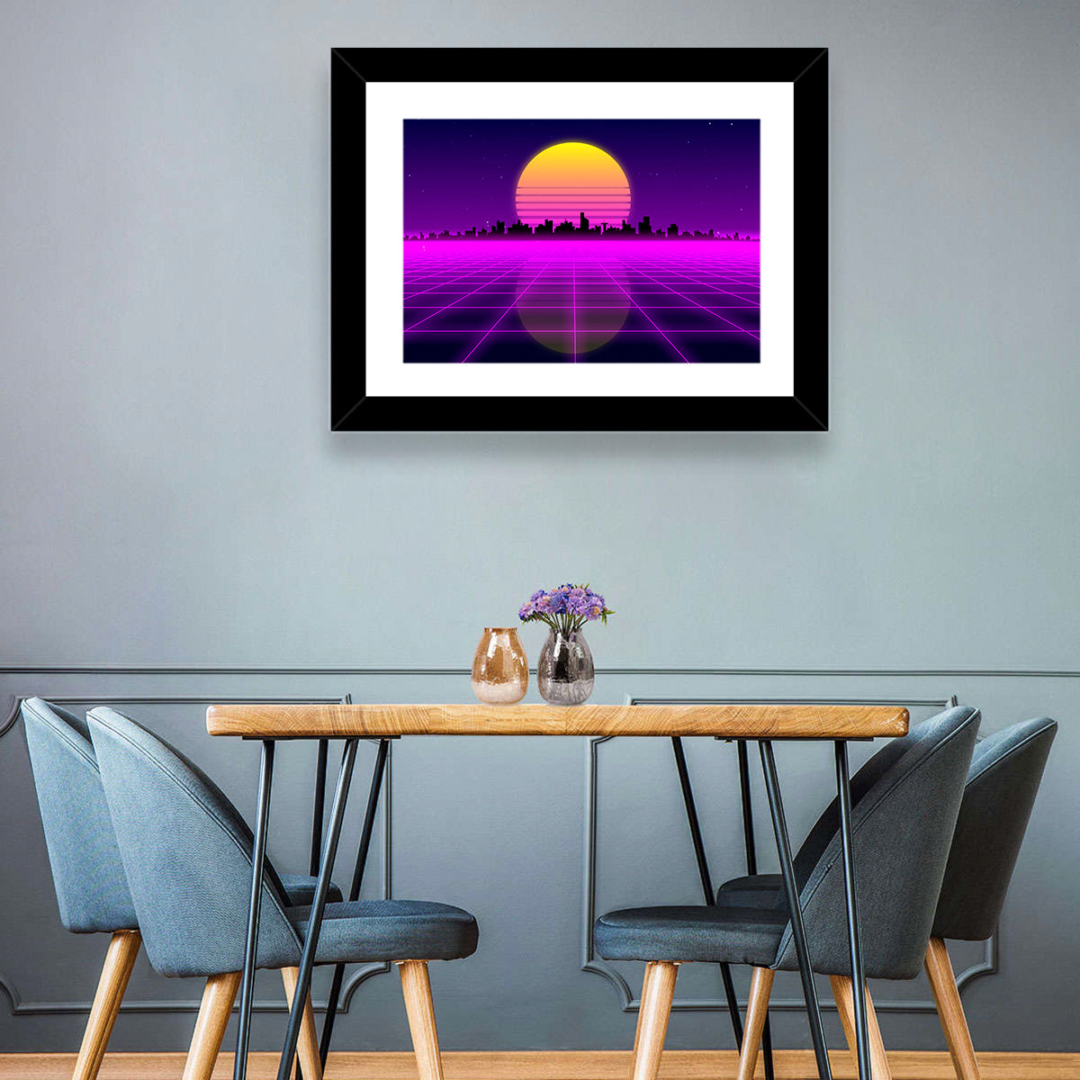 Neon Sunrise Skyline Wall Art
