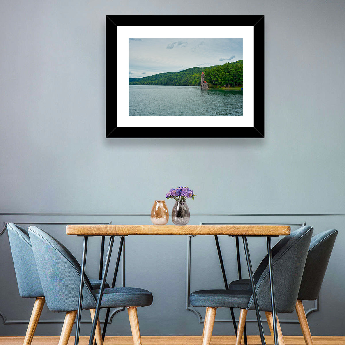 Otsego Lake View with Stone Tower Wall Art in a room, landscape
