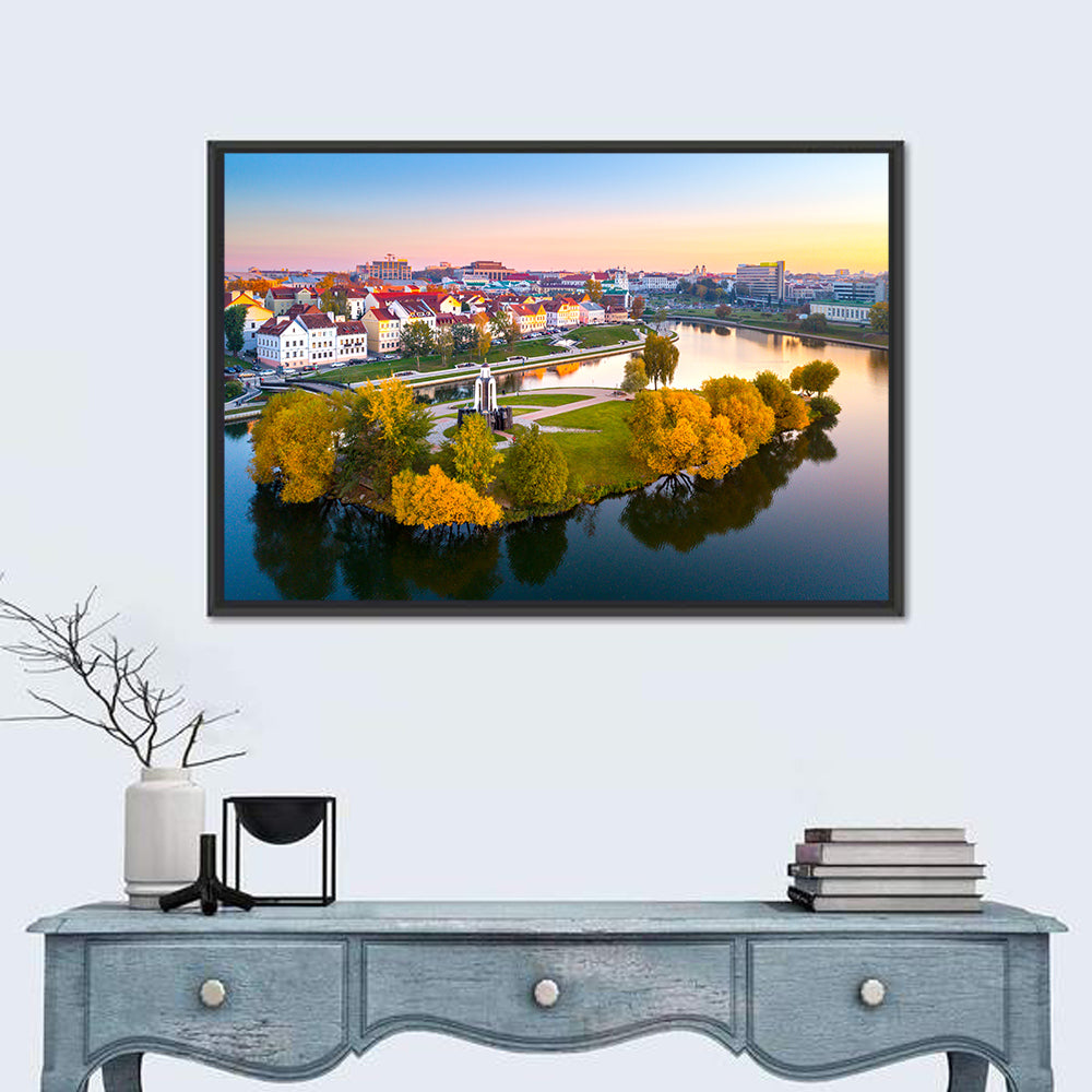 Minsk Island of Tears Golden Dusk Wall Art in a room, landscape