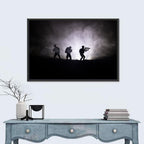 Three Soldiers Silhouette in Fog Wall Art