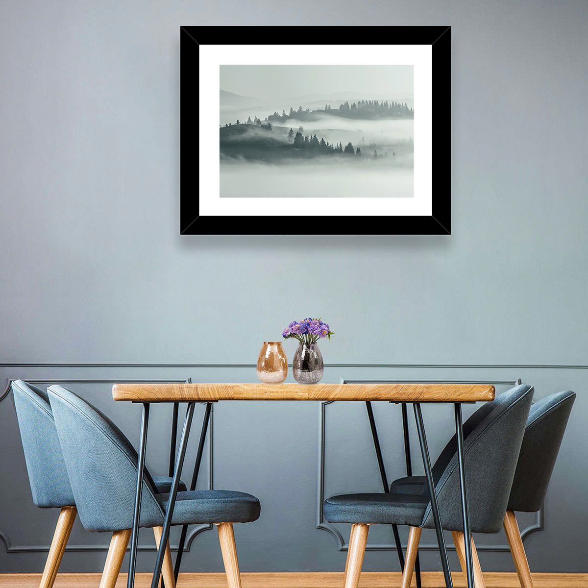 Carpathian Morning Mist Wall Art in a room, landscape