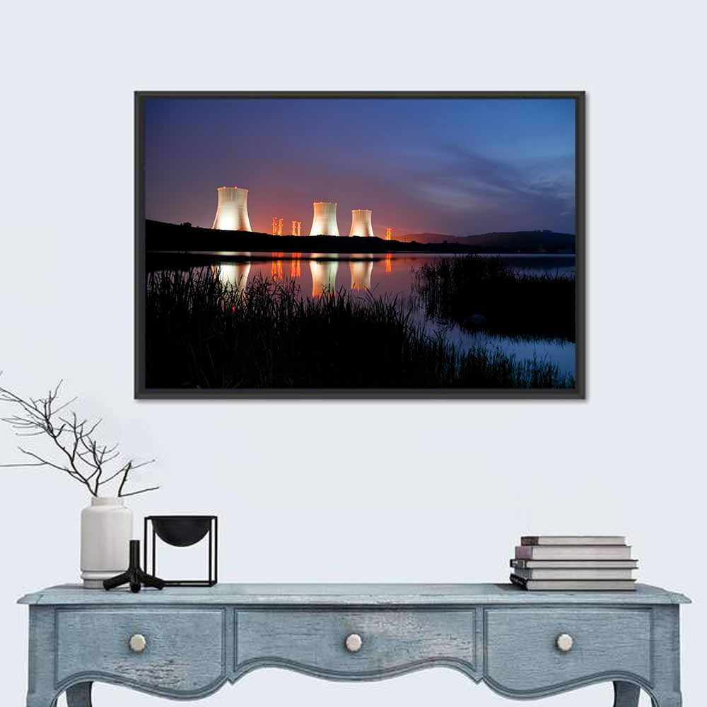 Illuminated Nuclear Cooling Towers Wall Art in a room, landscape