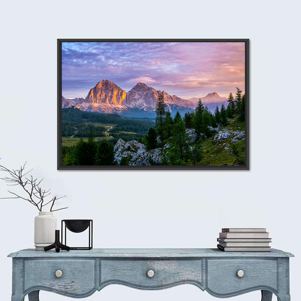 Cortina Dolomites Golden Hour Wall Art in a room, landscape