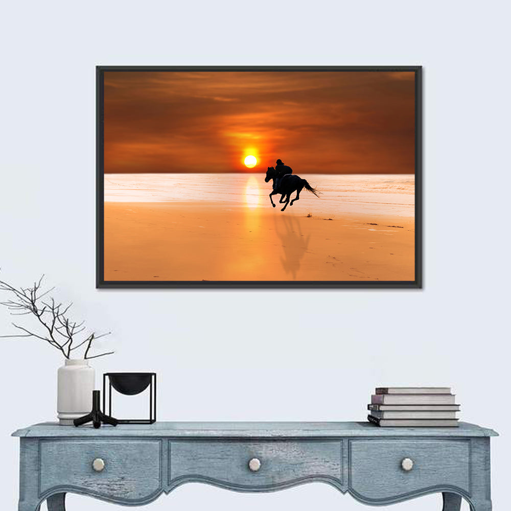Horse and Rider at Sunset Wall Art