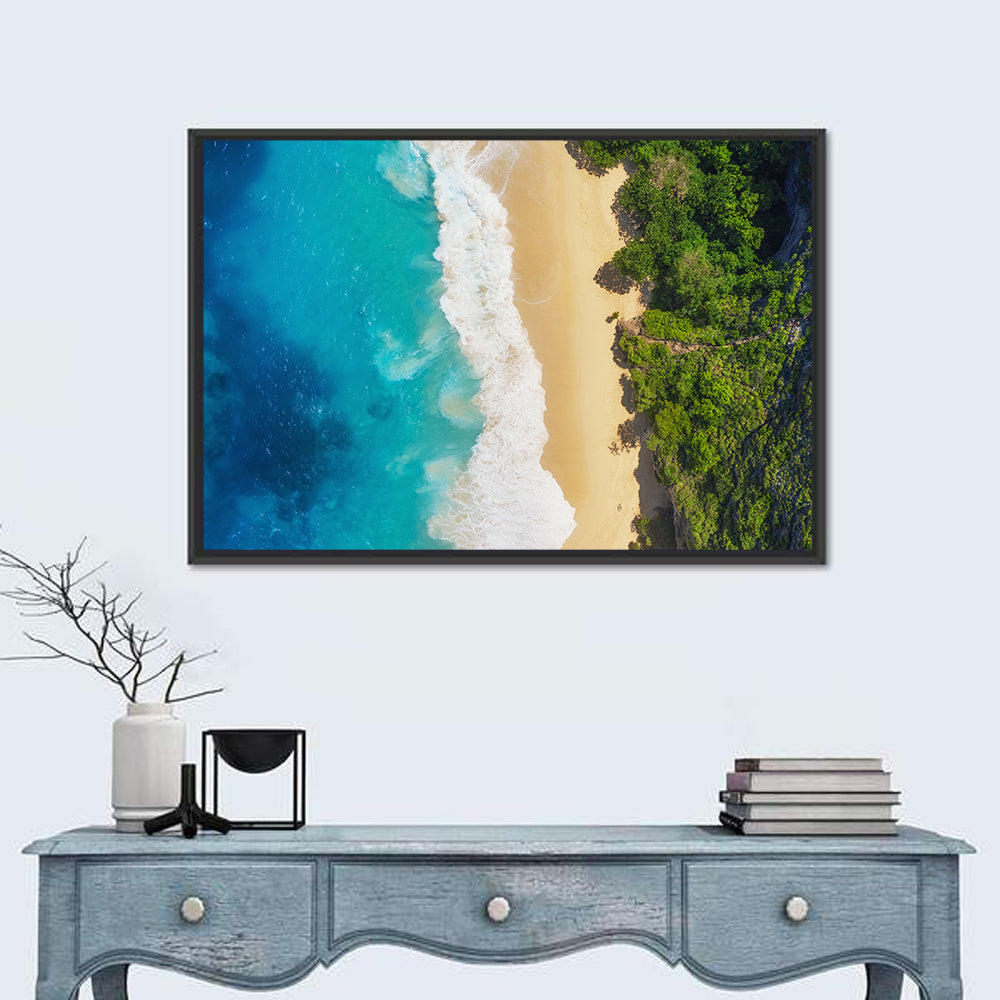 Aerial Turquoise Beach View Wall Art in a room, landscape