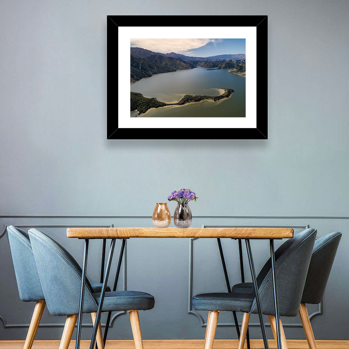 Pyramid Lake Aerial View Wall Art in a room, landscape