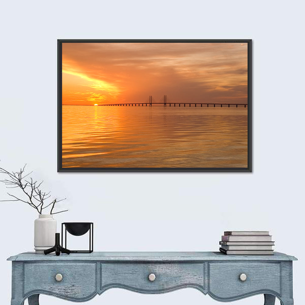Øresund Bridge in Golden Light Wall Art