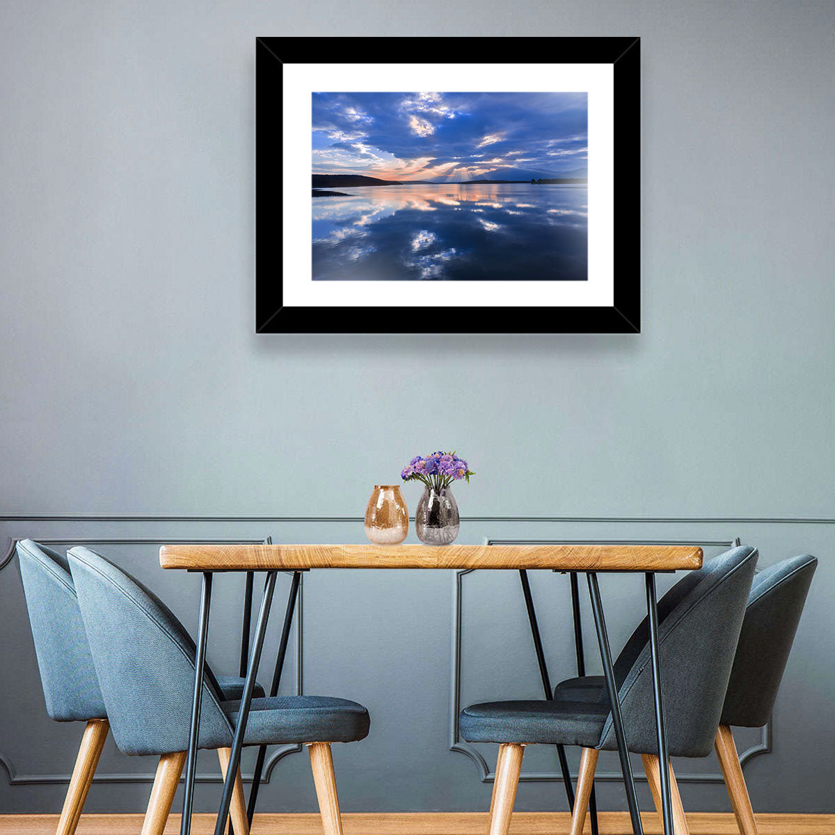 Cloudy Summer Lake Wall Art in a room, landscape