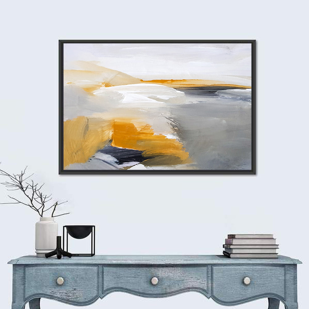 White Coastal Abstract Landscape Wall Art in a room, landscape