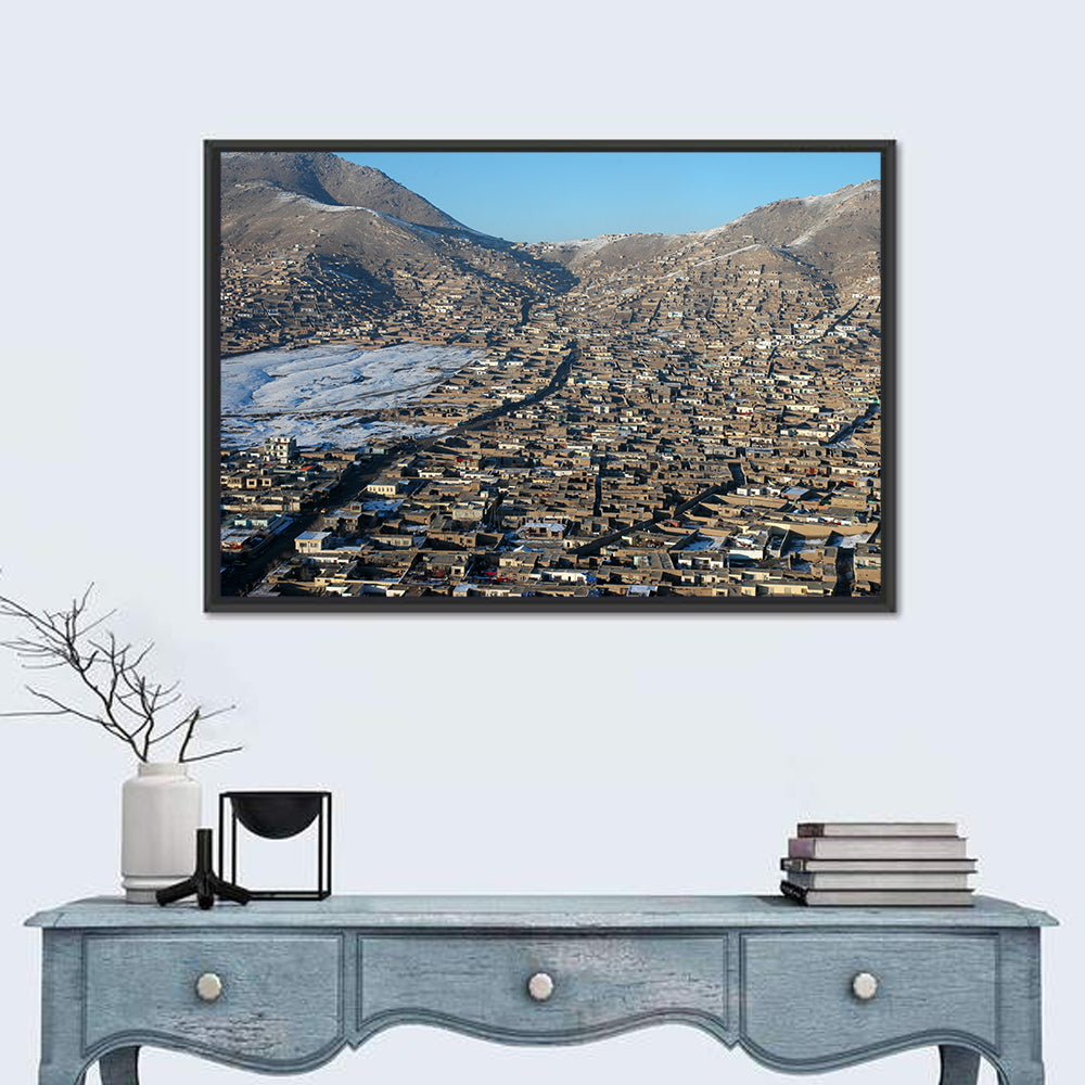 Kabul Winter Cityscape Wall Art in a room, landscape