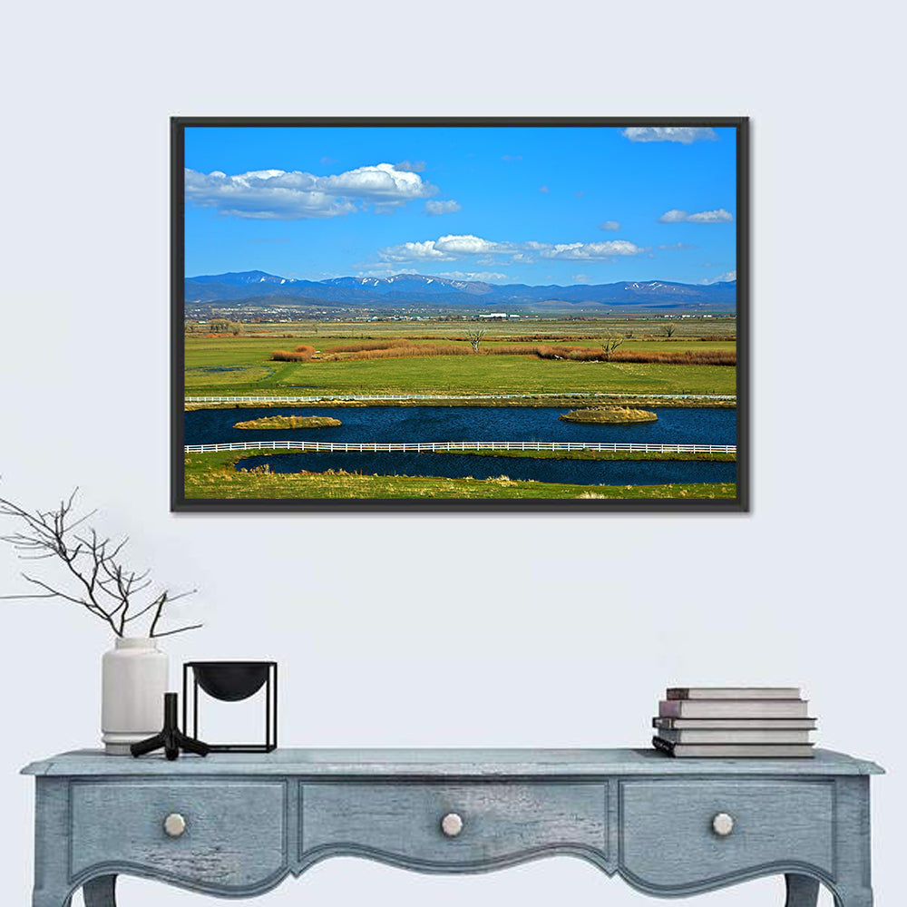 Genoa Township Pond View Wall Art in a room, landscape