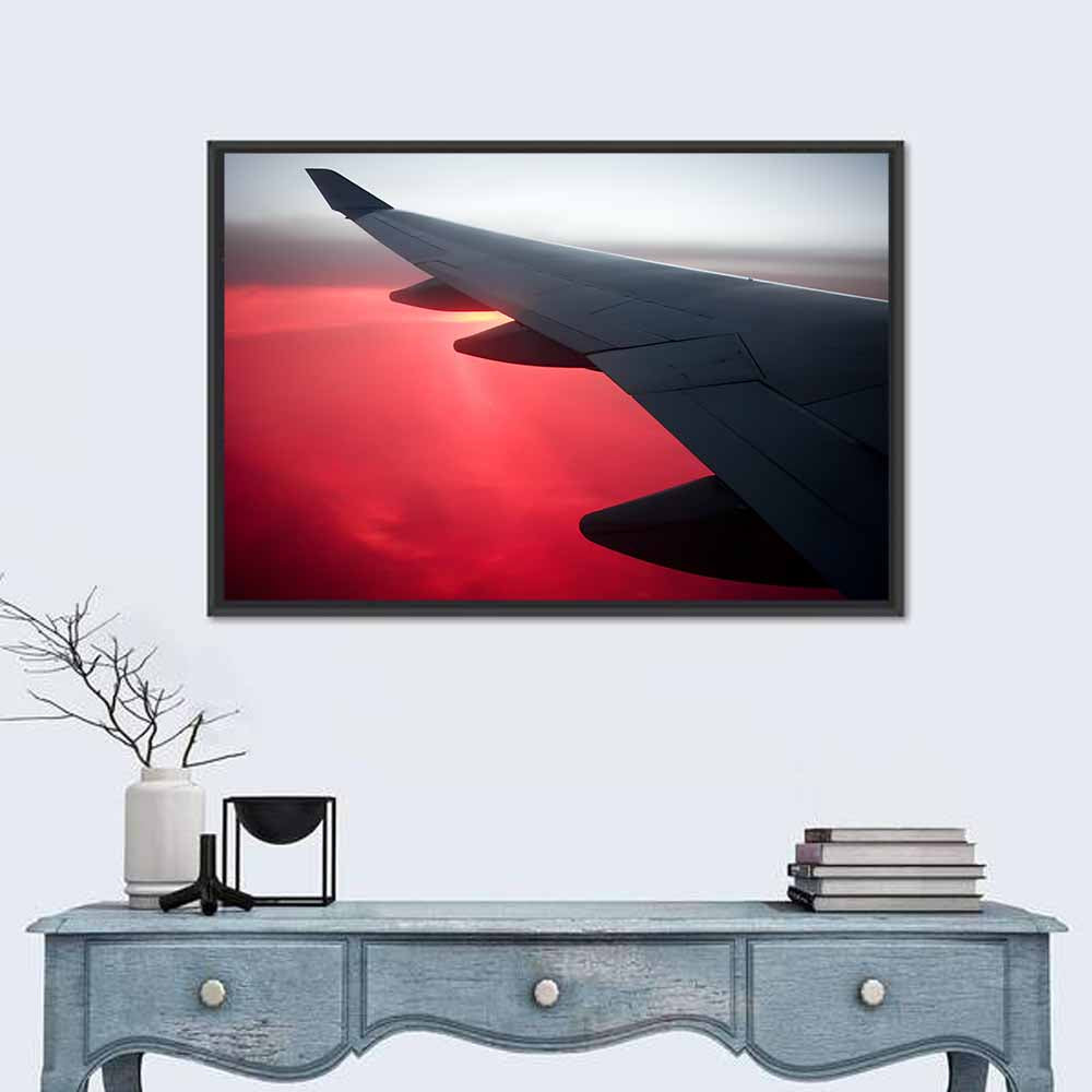 Angled Airplane Wing at Sunset Wall Art