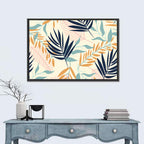 Cream and Navy Summer Leaves Pattern Wall Art