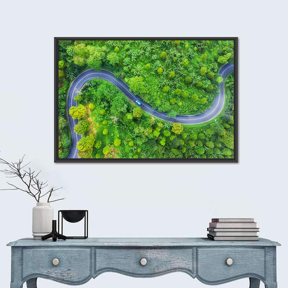 Blue Car on Summer Forest Road Wall Art