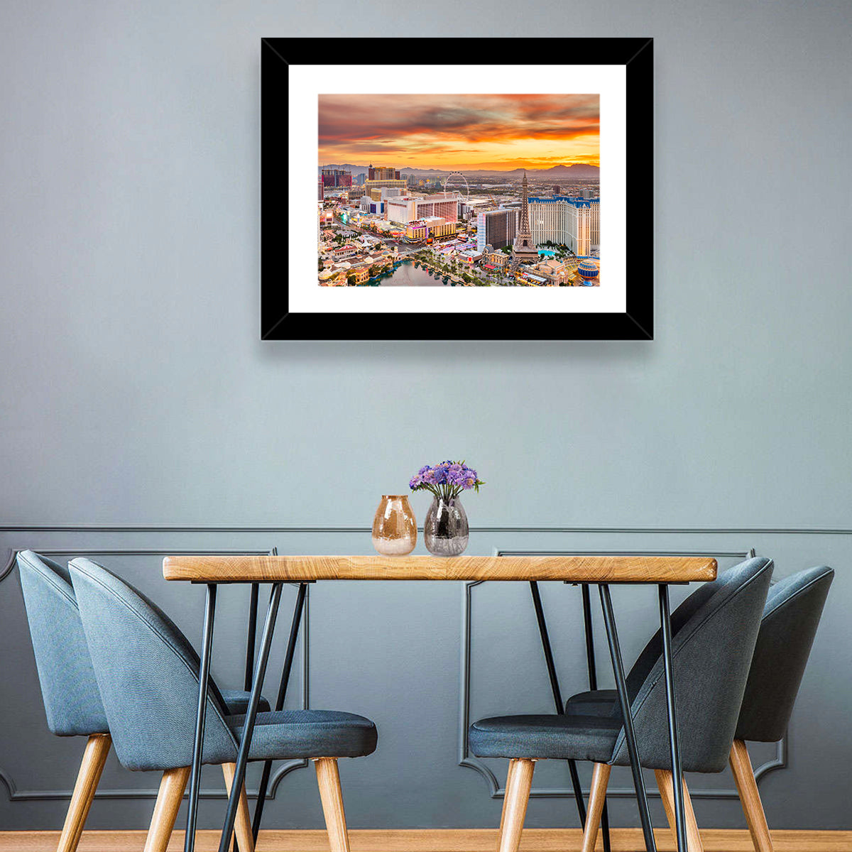 Las Vegas Strip Sunset Cityscape Wall Art in a room, landscape