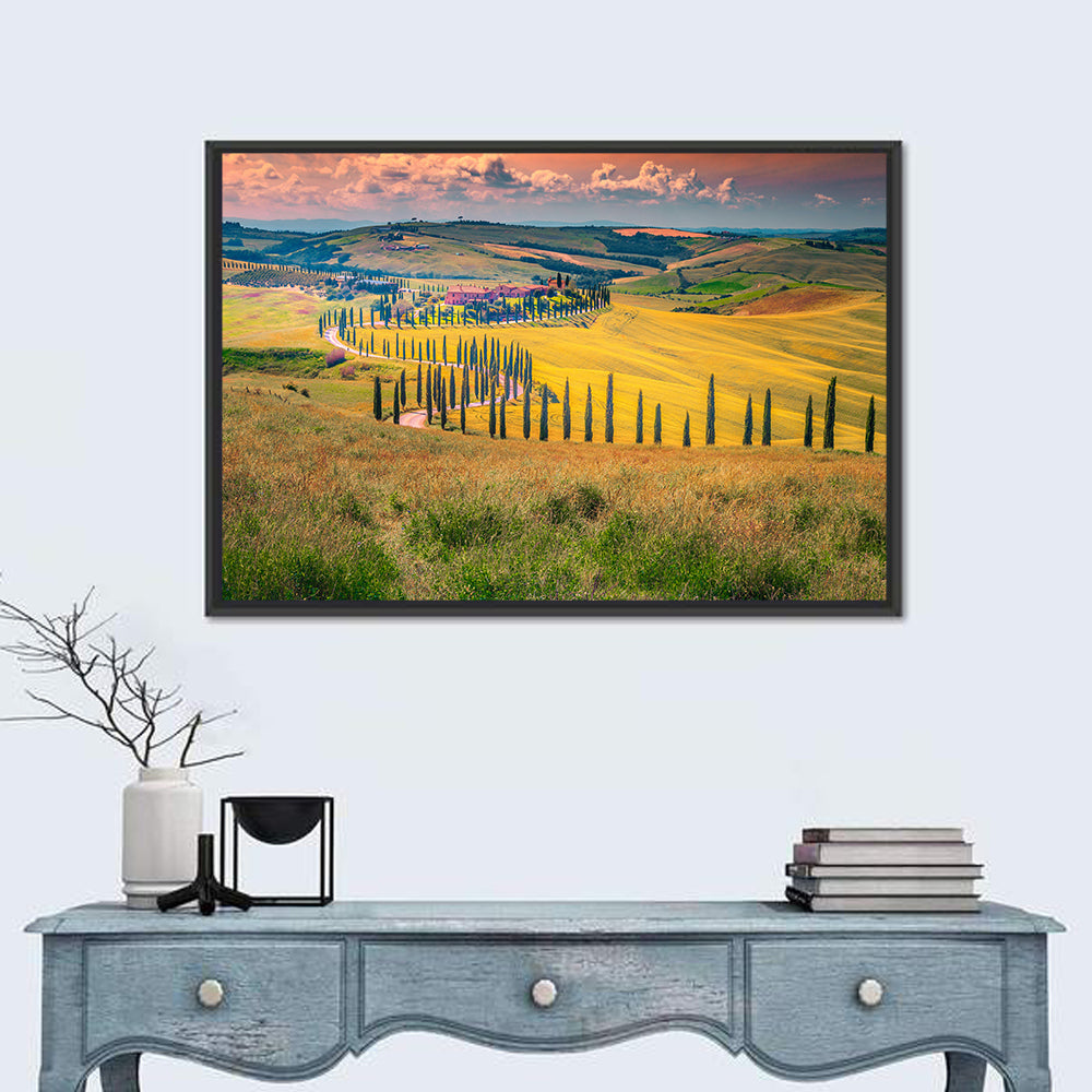 Val D'orcia Cypress Road Wall Art in a room, landscape