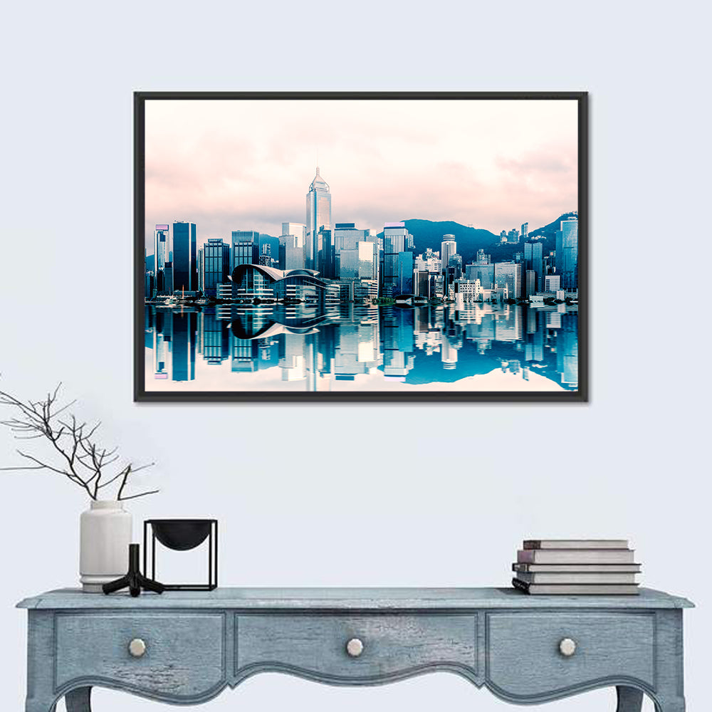 Victoria Harbour Sketch at Dusk Wall Art in a room, landscape