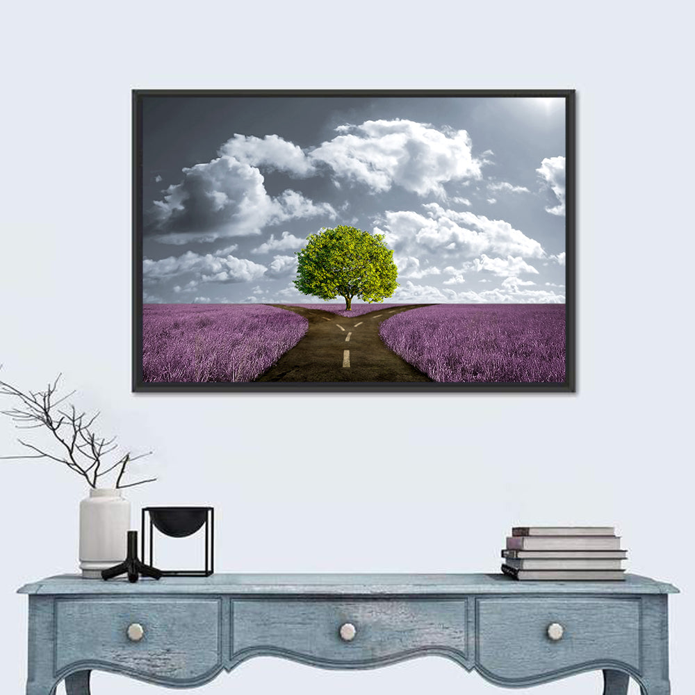 Lavender Field Crossroads with Lone Tree Wall Art