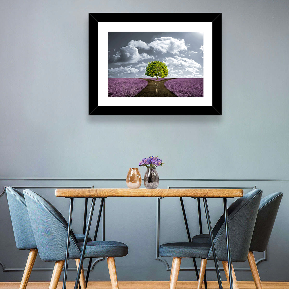 Lavender Field Crossroads with Lone Tree Wall Art