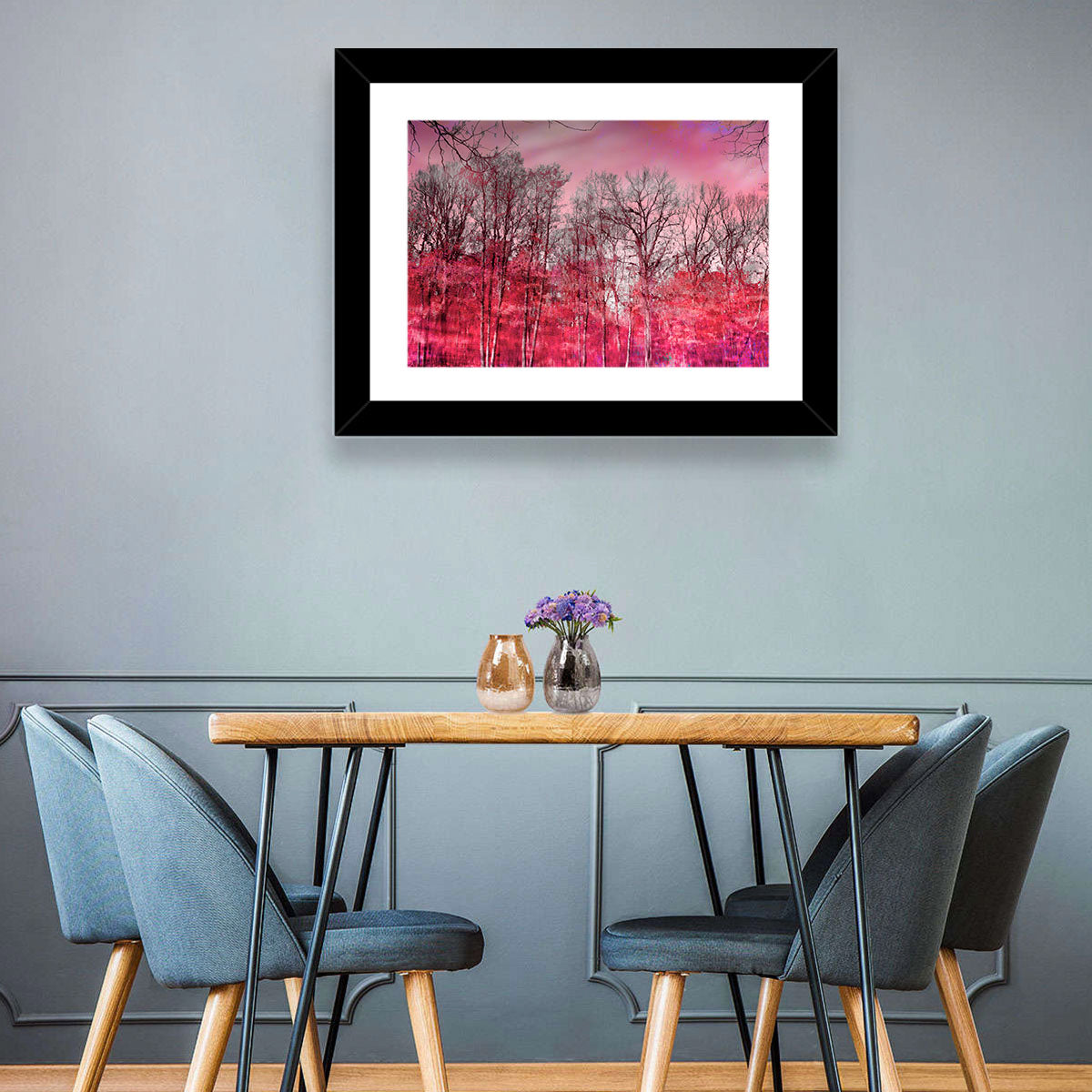 Autumn Trees Reflection Wall Art in a room, landscape
