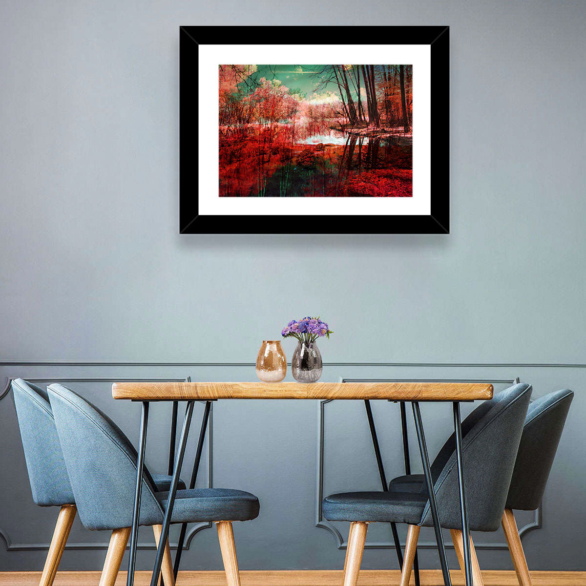 Red Forest Reflection Wall Art