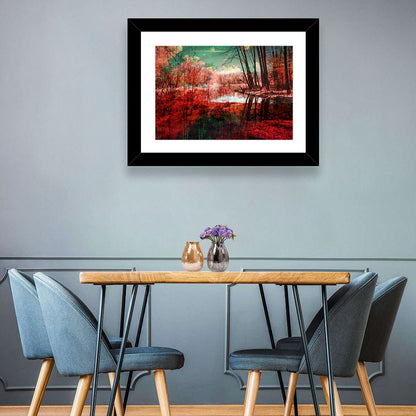 Red Forest Reflection Wall Art