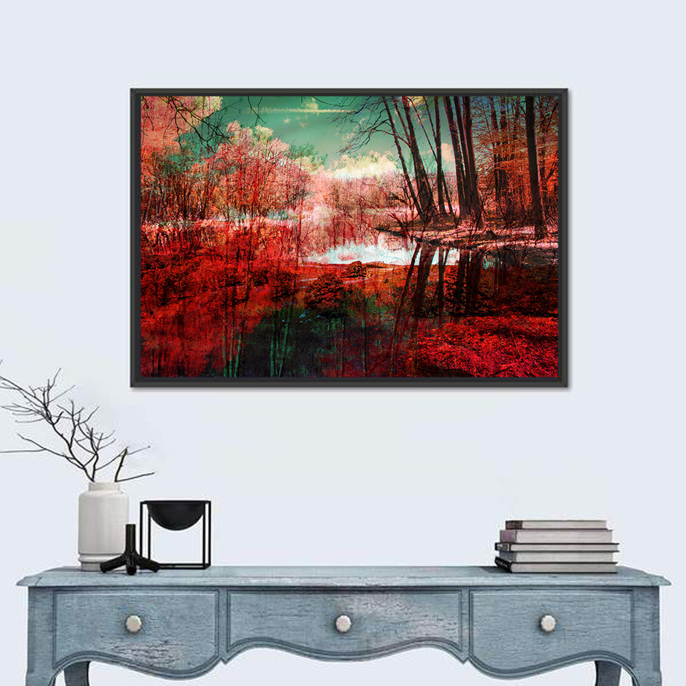 Red Forest Reflection Wall Art