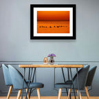 Geese Silhouettes at Orange Sunset Wall Art