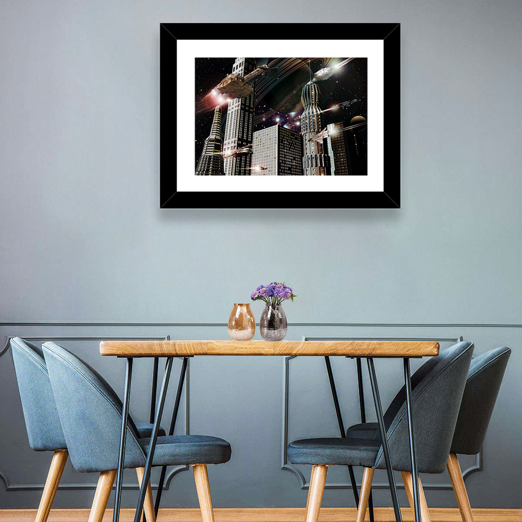 Ringed Planet Cityscape Wall Art