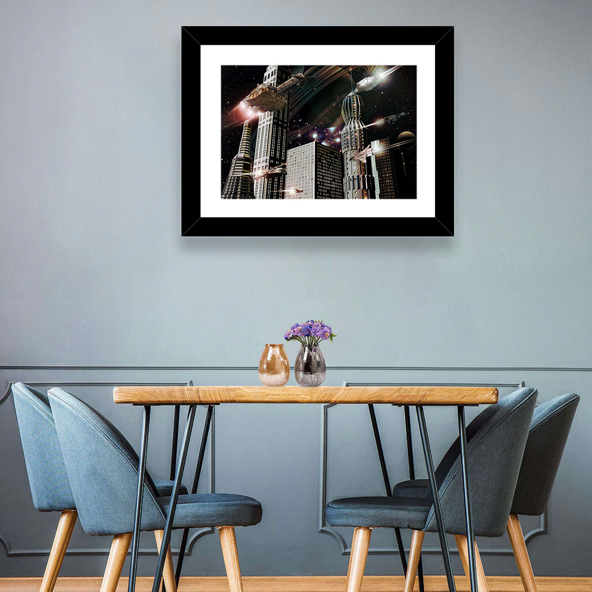 Ringed Planet Cityscape Wall Art