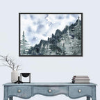 Snowfall Mountain Forest Illustration Wall Art