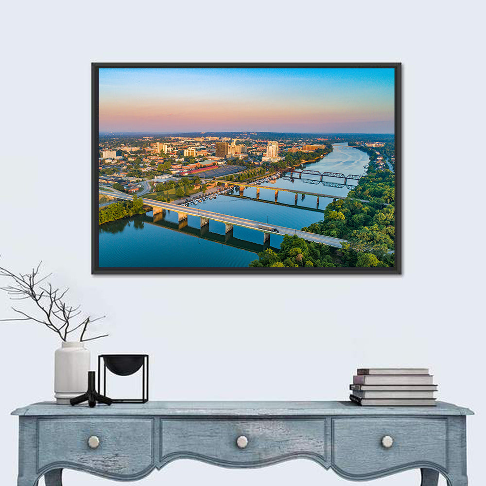 Augusta Savannah River Skyline Wall Art in a room, landscape