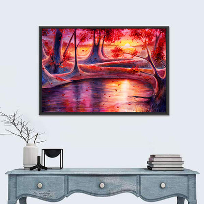Autumn Forest Lake at Dusk Wall Art