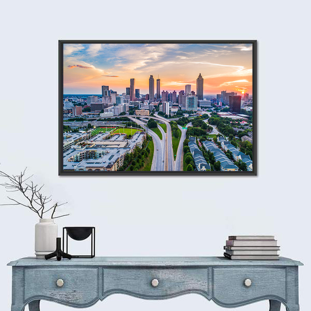 Downtown Atlanta Skyline Wall Art in a room, landscape