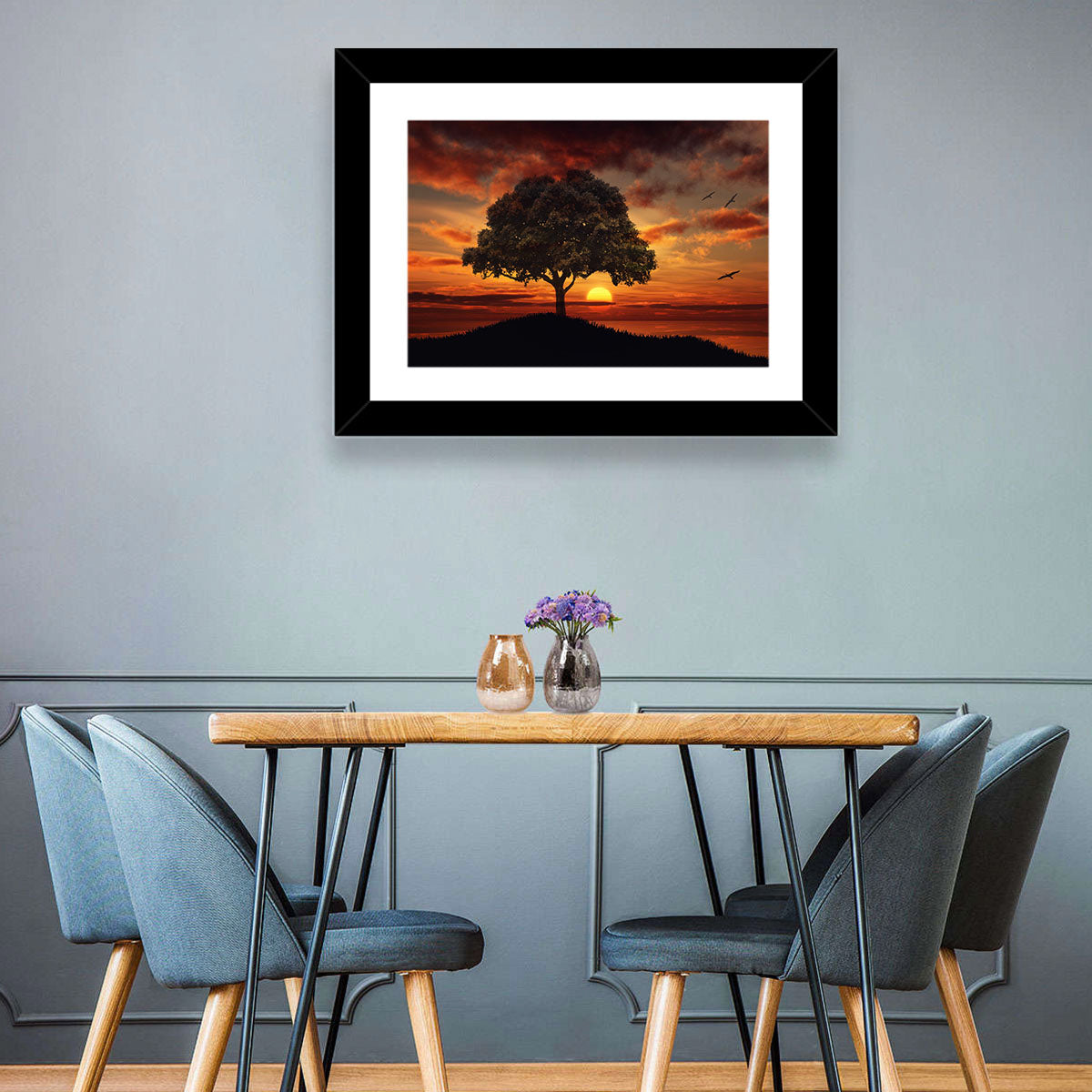 Birds Tree and Sunset Wall Art