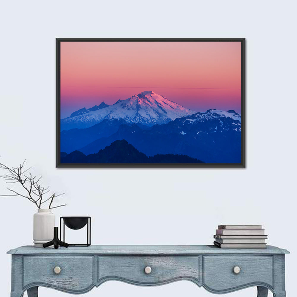 Mount Baker Alpenglow Wall Art in a room, landscape