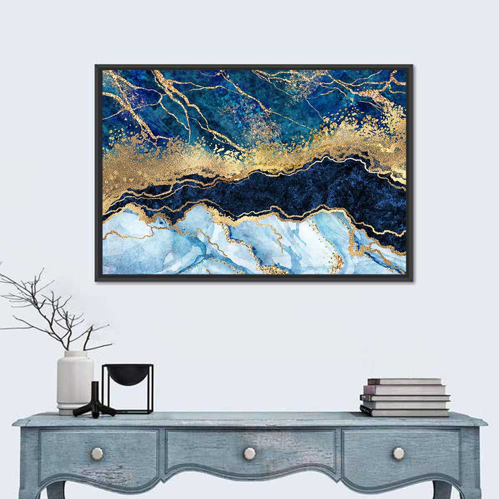 Navy Blue Marble with Gold Veins Wall Art