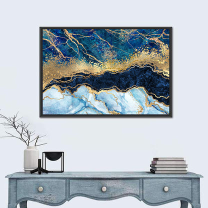 Navy Blue Marble with Gold Veins Wall Art